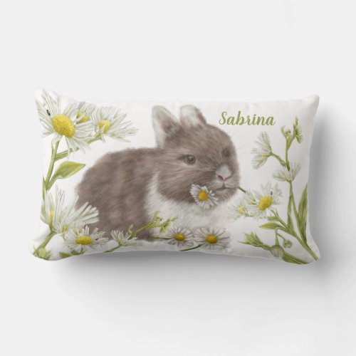 Cute Brown Bunny with Daisies Lumbur Pilllow Lumbar Pillow