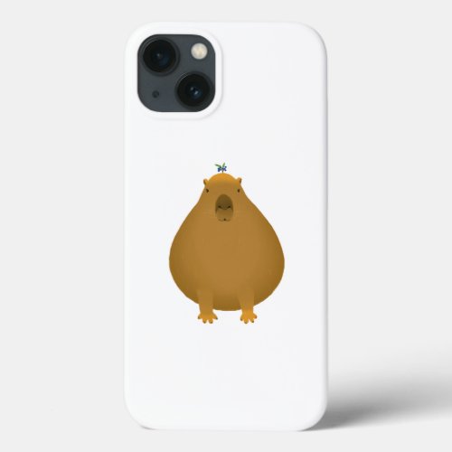 Cute brown capybara with blueberries iPhone 13 case