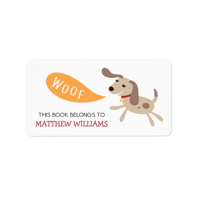 Cute brown cartoon puppy dog animal bookplate book (Front)
