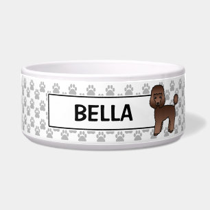 Cute Brown Cartoon Toy Poodle Dog And Dog's Name Bowl