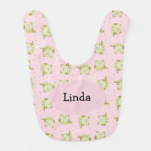 Cute brown cat pink pattern baby bib