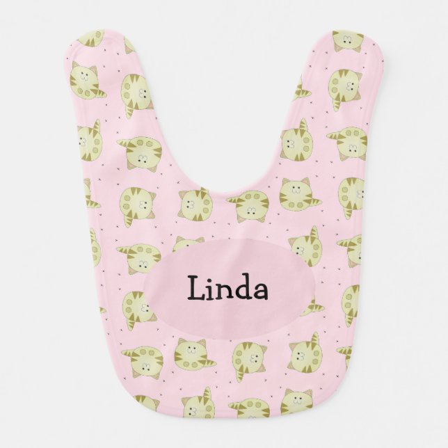Cute brown cat pink pattern baby bib (Front)