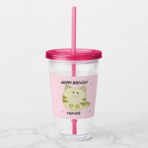 Cute brown cat pink pattern happy birthday