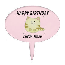 Cute brown cat pink pattern happy birthday