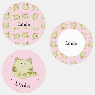 Cute brown cat pink pattern labels