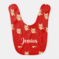 Cute brown cats on red baby bib