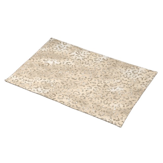 Cute brown Cheetah Leopard Skin Print Pattern Cloth Placemat (On Table)