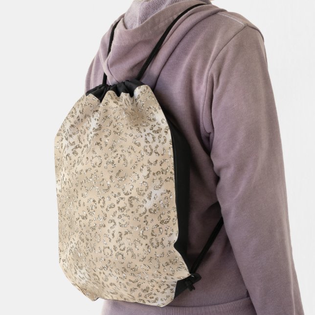 Cute brown Cheetah Leopard Skin Print Pattern Drawstring Bag (Insitu)