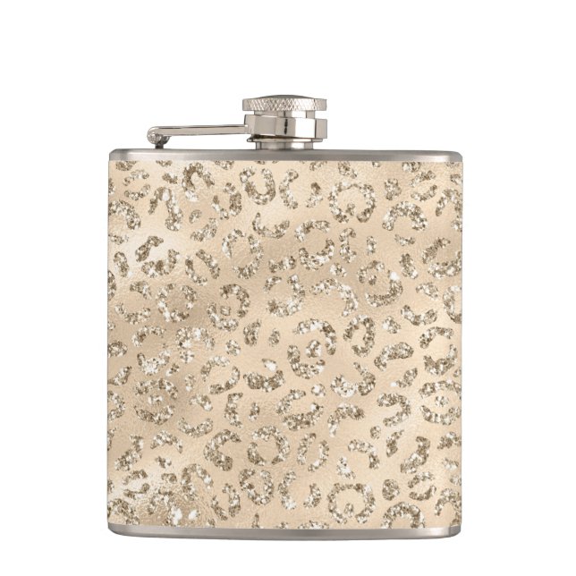 Cute brown Cheetah Leopard Skin Print Pattern Flask (Front)