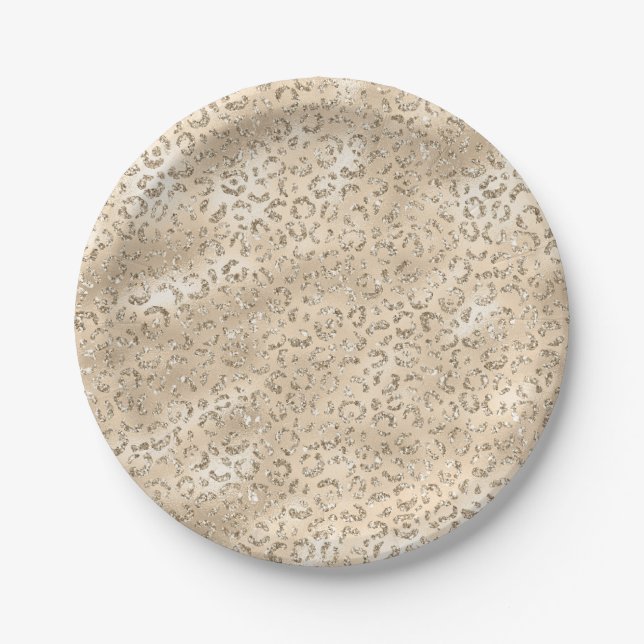 Cute brown Cheetah Leopard Skin Print Pattern Paper Plates (Front)