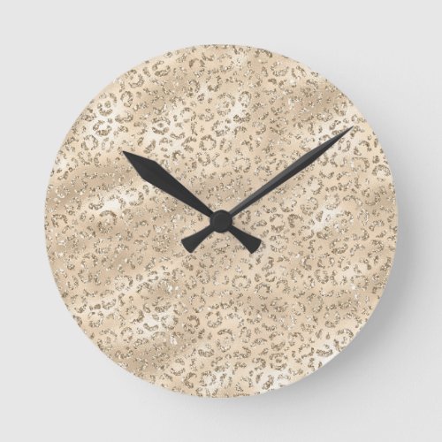 Cute brown Cheetah Leopard Skin Print Pattern Round Clock
