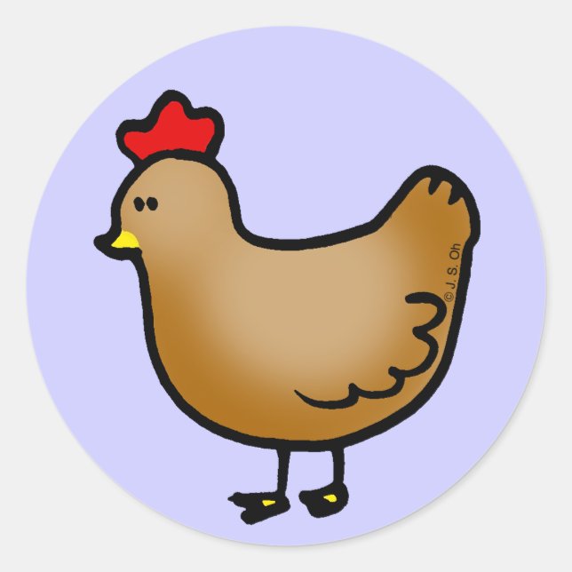 Cute Brown Chicken Cartoon Art Classic Round Sticker (Front)