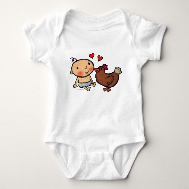 Cute Brown Chicken Peck on the Cheek for Baby Baby Bodysuit (Front)