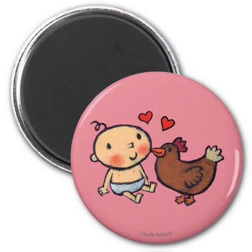 Cute Brown Chicken Peck on the Cheek for Baby Magnet