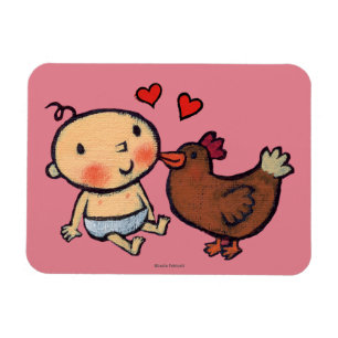 Cute Brown Chicken Peck on the Cheek for Baby Magnet