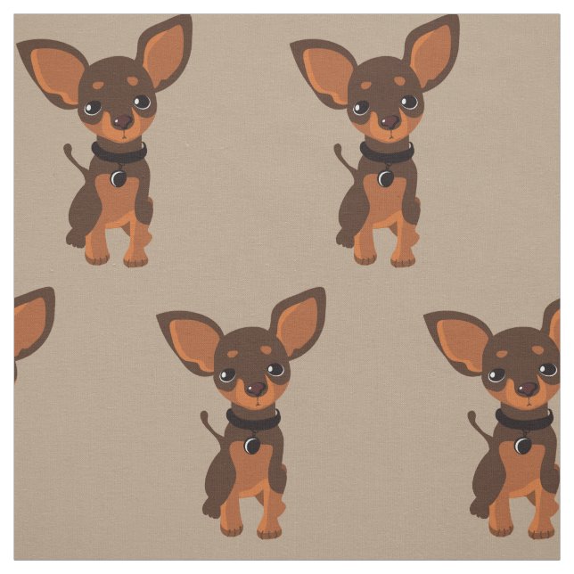 Cute Brown Chihuahua Puppy Dog Fabric (Swatch)