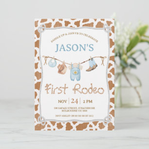 Cute Brown Clothesline First Rodeo 1st Birthday Invitation