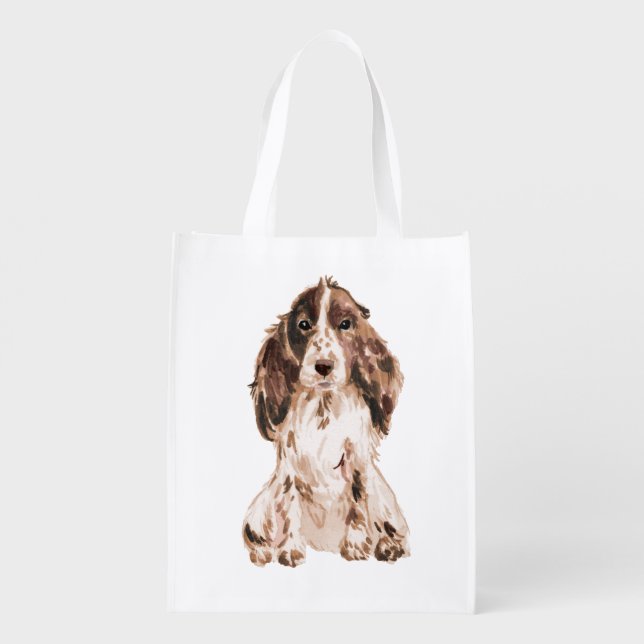 Cute Brown Cocker Spaniel illustration Grocery Bag (Back)