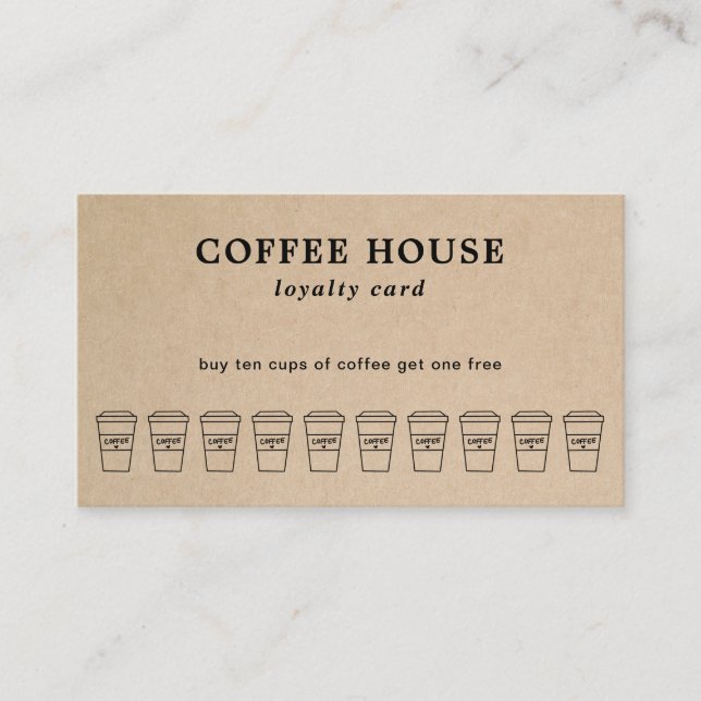 Cute Brown Coffee Cup Coffee Shop Loyalty Card (Front)