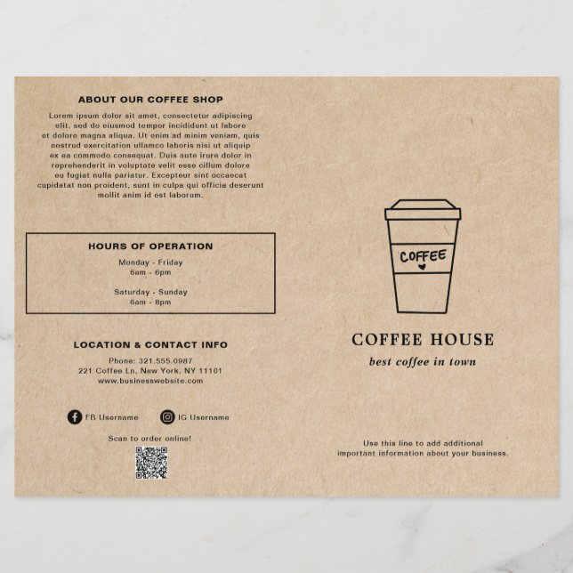 Cute Brown Coffee Cup Coffee Shop Menu Flyer (Front)