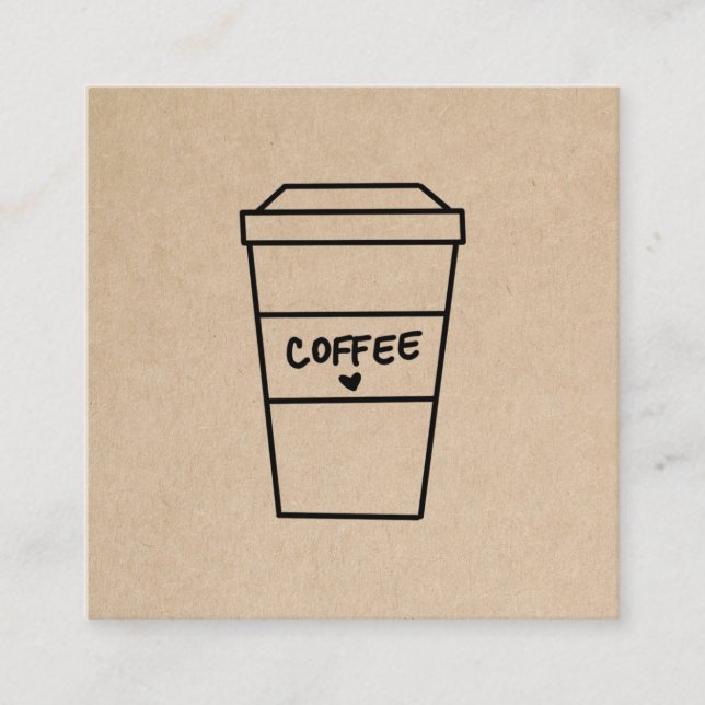Cute Brown Coffee Cup Coffee Shop Square Business Card (Front)