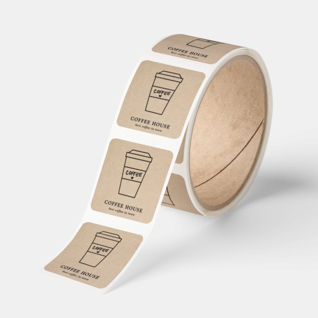 Cute Brown Coffee Cup Coffee Shop Square Sticker (Roll)