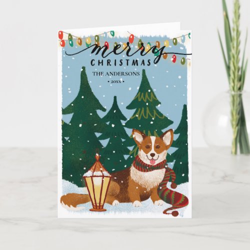 Cute Brown CORGI Christmas Lights Minimalist Fun Holiday Card