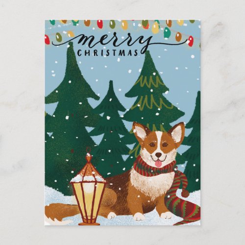 Cute Brown CORGI Christmas Lights Minimalist Fun Postcard
