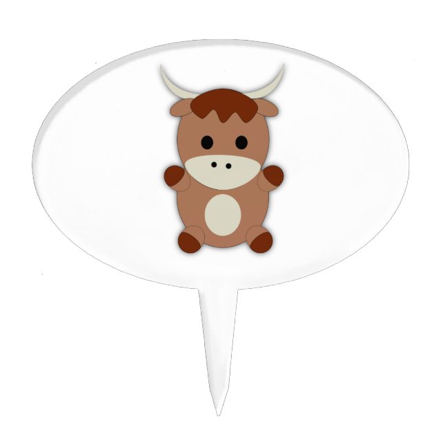 Cute Brown Cow Cake Topper (Front)