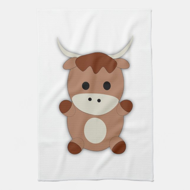 Cute Brown Cow Kitchen Towel (Vertical)