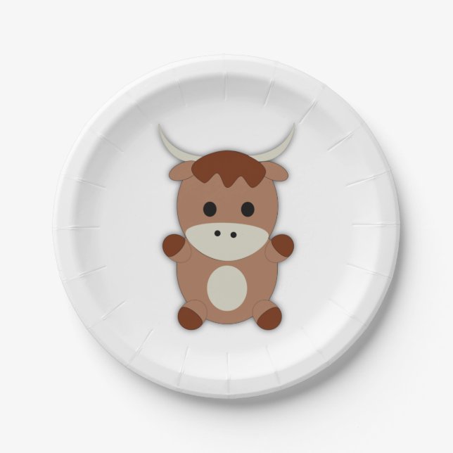 Cute Brown Cow Paper Plates (Front)