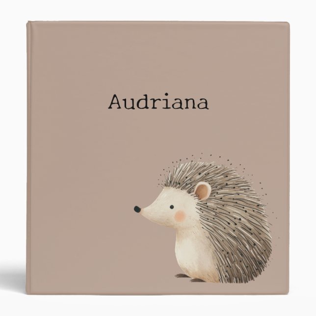 Cute Brown Cream Hedgehog 3 Ring Binder (Front)