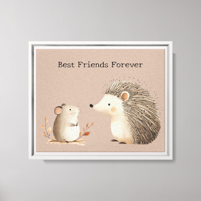 Cute Brown Cream Hedgehog Mouse Best Friends Canvas Print (Front)