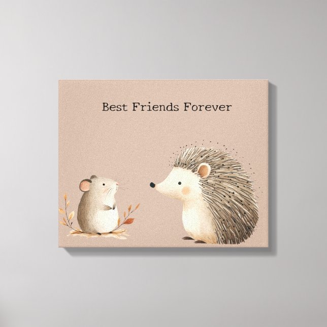 Cute Brown Cream Hedgehog Mouse Best Friends Canvas Print (Front)