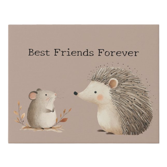 Cute Brown Cream Hedgehog Mouse Best Friends Faux Canvas Print (Front)