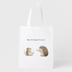 Cute Brown Cream Hedgehog Mouse Best Friends Grocery Bag