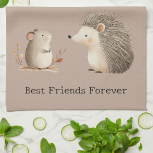 Cute Brown Cream Hedgehog Mouse Best Friends Kitchen Towel