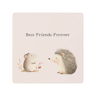 Cute Brown Cream Hedgehog Mouse Best Friends Metal Print