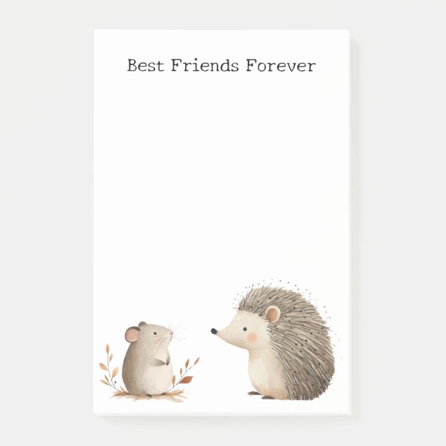 Cute Brown Cream Hedgehog Mouse Best Friends Post-it Notes (Front)
