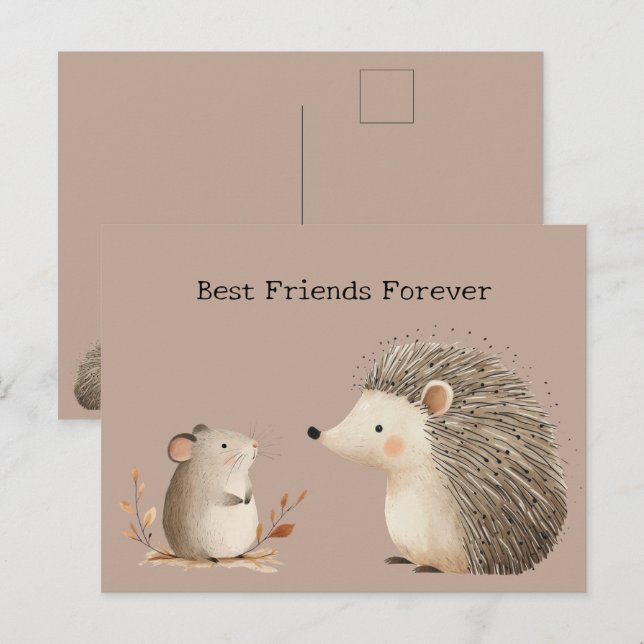 Cute Brown Cream Hedgehog Mouse Best Friends Postcard (Front/Back)