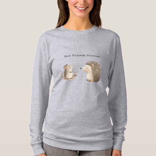 Cute Brown Cream Hedgehog Mouse Best Friends T-Shirt (Front)