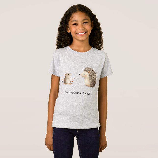 Cute Brown Cream Hedgehog Mouse Best Friends T-Shirt (Front Full)