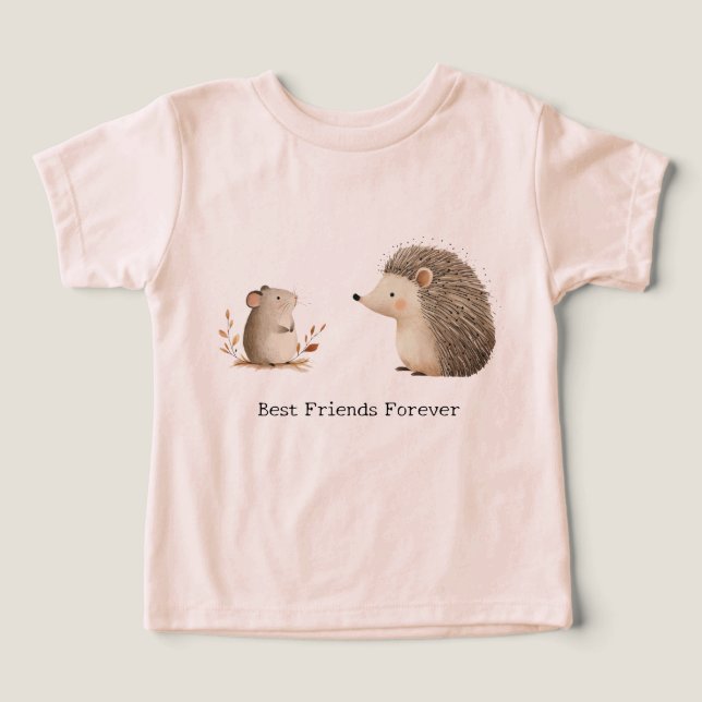 Cute Brown Cream Hedgehog Mouse Best Friends Toddler T-shirt (Design Front)