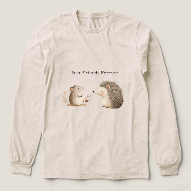 Cute Brown Cream Hedgehog Mouse Best Friends Tri-Blend Shirt (Design Front)