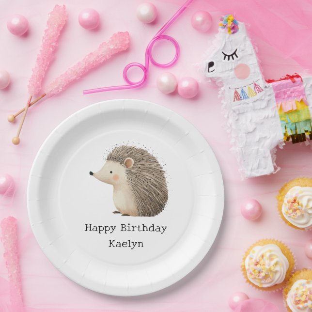 Cute Brown Cream Hedgehog Paper Plates (Party)