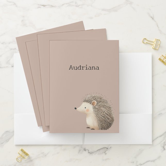 Cute Brown Cream Hedgehog Pocket Folder (In Situ)