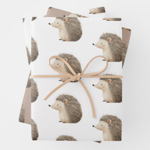 Cute Brown Cream Hedgehog Wrapping Paper Sheets