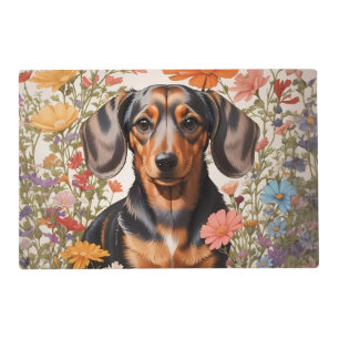Cute Brown Dachshund And Cosmos Flowers Placemat