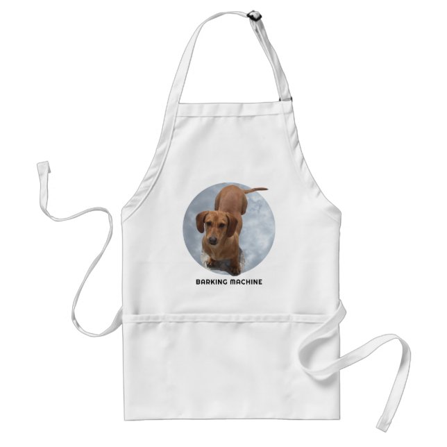 Cute Brown Dachshund Barking Machine Adult Apron (Front)