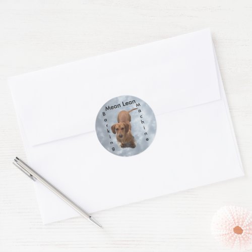 Cute Brown Dachshund Barking Machine Classic Round Sticker